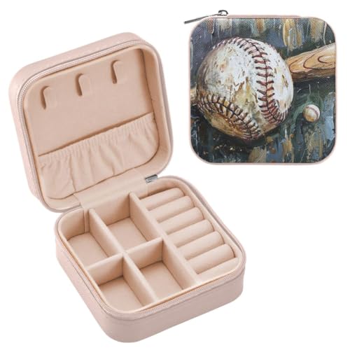 JUMBEAR Retro-Baseball-Reise-Schmuckkästchen für Damen, Reise-Schmuckkästchen, Reise-Schmuckkoffer, kleine Schmuckschatulle für Halsketten, Armbänder, Ohrringe von JUMBEAR