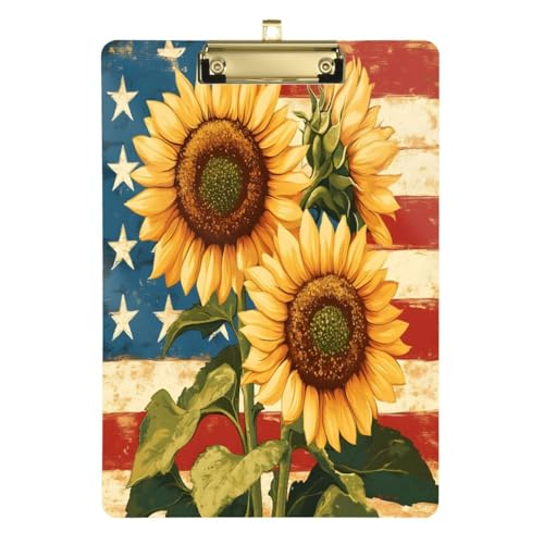 JUMBEAR Retro-Klemmbrett mit Sonnenblumen-Motiv, 31,8 x 22,9 cm, A4 Standardbriefgröße, hartes Klemmbrett mit Metallclip, Büro-Klemmbretter für Krankenschwestern, Studenten, Büro von JUMBEAR