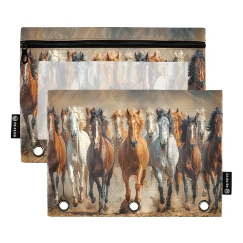 JUMBEAR Running Herds of Horses Bindertaschen für 3-Ringordner, 2 Stück, mit Reißverschluss, Federmäppchen, Bindertaschen für Büro, Uni, Schulbedarf, Kosmetik von JUMBEAR