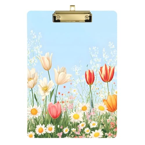 JUMBEAR Schöne Aquarell-Tulpen-Klemmbretter, 31,8 x 22,9 cm, A4 Standard-Buchstabengröße, hartes Klemmbrett mit Metallclip, Büro-Klemmbretter für Krankenschwestern, Studenten, Büro von JUMBEAR