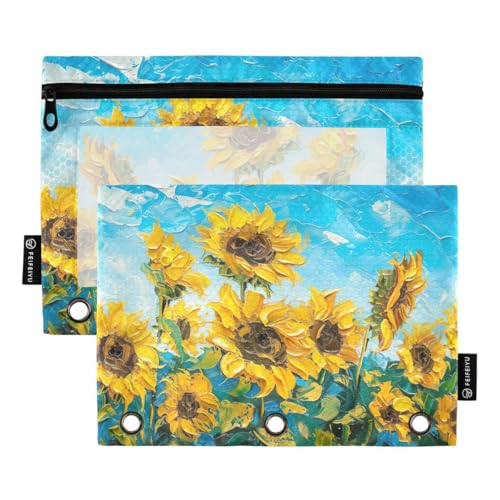 JUMBEAR Wunderschöne Sonnenblumen-Ordnertaschen für 3-Ring-Ordner, 2 Stück, mit Reißverschluss, Federmäppchen, Bindertaschen für Büro, Uni, Schulbedarf, Kosmetik von JUMBEAR