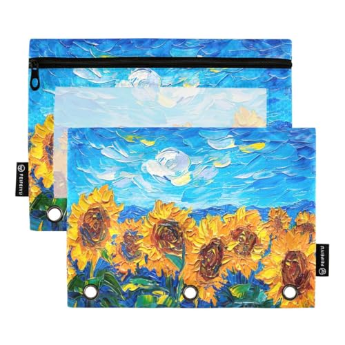 JUMBEAR Wunderschöne Sonnenblumen-Ordnertaschen für 3-Ring-Ordner, 2 Stück, mit Reißverschluss, Federmäppchen, Bindertaschen für Büro, Uni, Schulbedarf, Kosmetik von JUMBEAR
