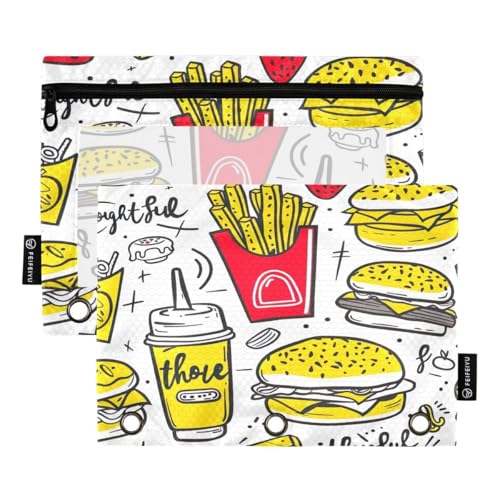 JUMBEAR Yummy Burger-Bindertaschen für 3-Ringordner, 2 Stück, mit Reißverschluss, Federmäppchen, Bindertaschen für Büro, Uni, Schulbedarf, Kosmetika von JUMBEAR