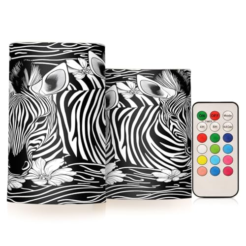 JUMBEAR Zebra LED-Kerzen-Set, flammenlose Kerzen, 10,2 cm, 12,7 cm, Echtwachs-Batterie-Kerzensäulen, Fernbedienung mit 18 Tasten, 24-Stunden-Timer-Funktion, 2 Stück von JUMBEAR