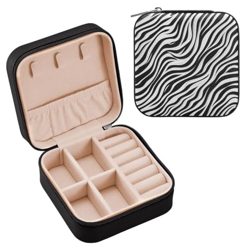 JUMBEAR Zebra-Streifen-Struktur, Reise-Schmuckkästchen, Organizer für Damen, Reise-Schmuckbox, Reise-Schmucketui, kleine Schmuckschatulle für Halskette, Armband, Ohrringe von JUMBEAR