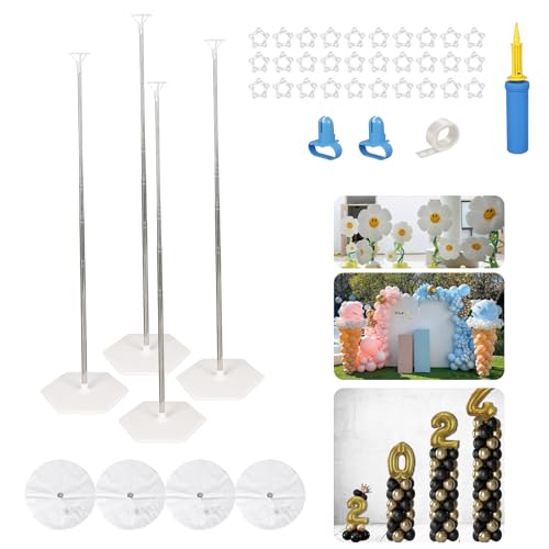 4PCS Heavy Duty Metall Ballon Säulen Stand Kit, 2m höhenverstellbaren Wiederholbar Ballon Tower Halter für Innen- und Außenereignis und Party, einfach zu montieren und zu demontieren von JUMBENA