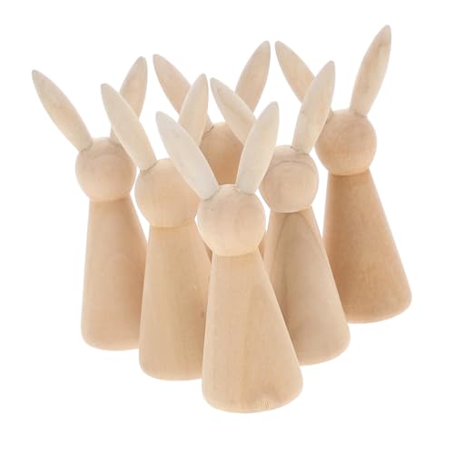 JUMPLAWN 6St Osterhase Holzkaninchen Unbemalte Hasen holzfigur Osterdekoration ostergeschenke Holz Dekoration unfertiger Holzhase Ostertisch Herzstück aus Holz Hasentisch Holzschilder Beige von JUMPLAWN