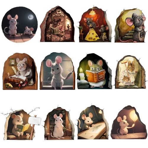 3D Maus Loch Wandaufkleber, 12PCS Maus Lesebuch Wandabziehbilder Wanddekoration, Realistische Maus Loch Wandaufkleber abnehmbar, Glow in The Dark für Schlafzimmer, Kinderzimmer von JUMRHFAN