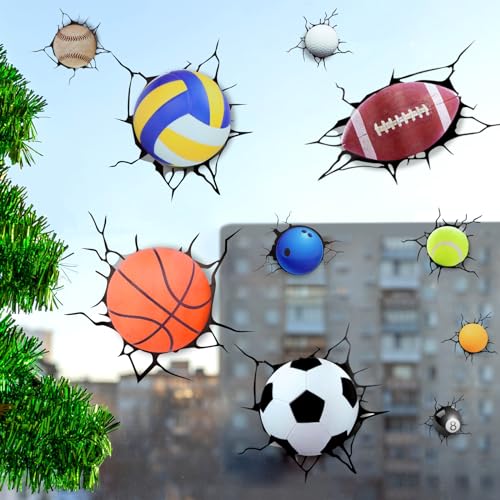 3D Sport Bälle Wandaufkleber, Peel and Stick Wall Decals, abnehmbare Vinyl-Wandaufkleber Basketball Fußball Aufkleber für Spielzimmer Schlafzimmer Fitnessstudio Stadion Wanddekorationen Wall Art Decor von JUMRHFAN