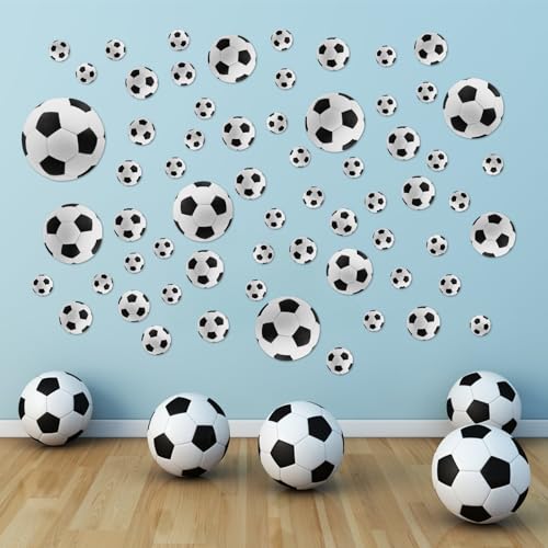 63 PCS Fußball Aufkleber, Fußball Wandaufkleber für Jungen Zimmer, Vinyl Fußball Wand Kunst Aufkleber für Jungen Schlafzimmer Spielzimmer Wohnzimmer Fenster Tür Dekoration von JUMRHFAN