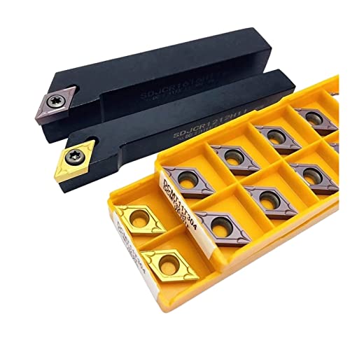 JUN-STORE 1PCS CNC Externer Drehwerkzeughalter + 10 Stück DCMT11T304 / DCMT11T308 Hartmetallmesser SENMIAO-TH (Winkel: SDJCR1616H11, Schaftdurchmesser: DCMT11T304 VP15TF) von JUN-STORE