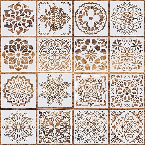 Blume Grenze Schablonen, Mandala Schablone Set, 16 Stück Wiederverwendbare Laserschnitt Malschablone, Blumen Schablone für DIY Handwerk Scrapbooking Malen von JUNBAOYYDS