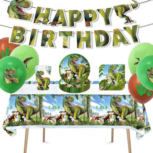 Dinosaurier Partygeschirr, Pappteller Kindergeburtstag Party Set, Party Supplies, Dino Kindergeburtstag Pappteller Tiere Dschungel für Junge Motto Party (dunkelgrün) von JUNBAOYYDS