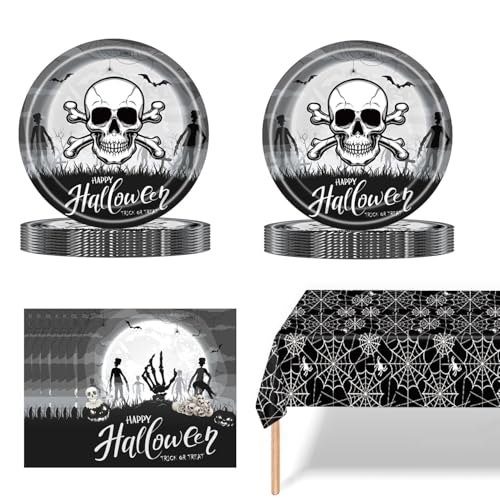 Halloween Pappteller Geburtstag Partygeschirr, Geburtstag Party Supplies, Partygeschirr Set, für Kinder Geburtstag Party Supplies (schwarz) von JUNBAOYYDS