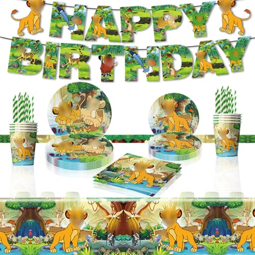 JUNBAOYYDS König der Löwen Partygeschirr Set, Kindergeburtstag Party Geschirr Kit, Lion King Geschirr Set Partyzubehör, Löwe Pappteller Geburtstag Dekoration Pappbecher-10 Persone (Grün) von JUNBAOYYDS