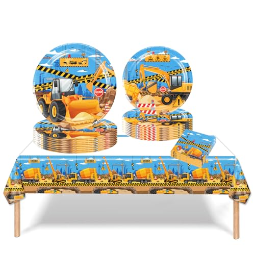 Partygeschirr Set, Partygeschirr, Party Zubehör Party Dekoration Kindergeburtstag Deko, für Kinder Geburtstagsfeier Deko Tisch Geburtstag Set für Kinder Mädchen Jungen (Bagger) von JUNBAOYYDS