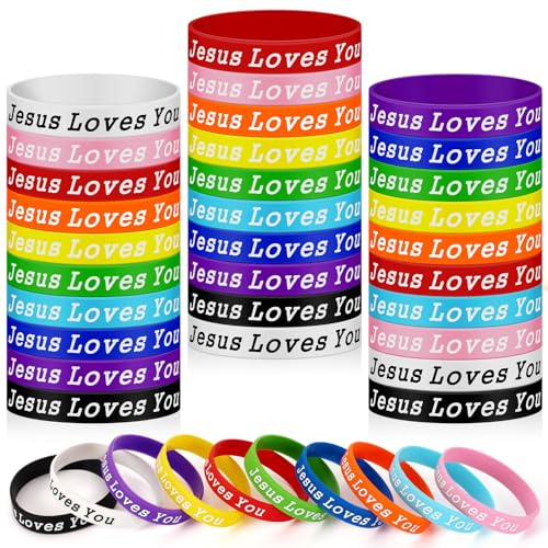 JUNEBRUSHS 42 x Silikon-Armbänder mit Aufschrift "Jesus Loves You", bunt, christliches Jesus, Gummi-Armbänder für Männer und Frauen, Partygeschenke, Geschenke von JUNEBRUSHS