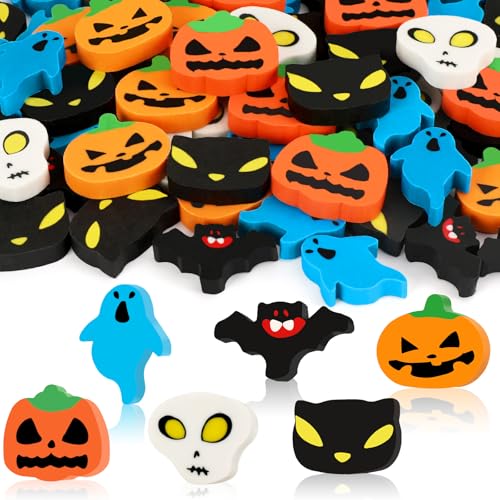 JUNEBRUSHS Halloween Radiergummi, 65 Stück Halloween Kleine Radiergummis für Kinder Süße Radiergummi Kinder Halloween Mitgebsel Kinder Halloween Geschenke von JUNEBRUSHS