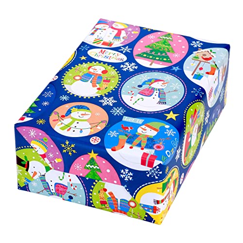 JUNG SCHÖNER VERPACKEN Geschenkpapier Weihnachten Kinder, Motiv Freddy, 50 cm x 50 m, Schneemann-Design auf hochwertigem, mattem 90 g/qm-Papier. Kindergeschenkpapier. von JUNG SCHÖNER VERPACKEN