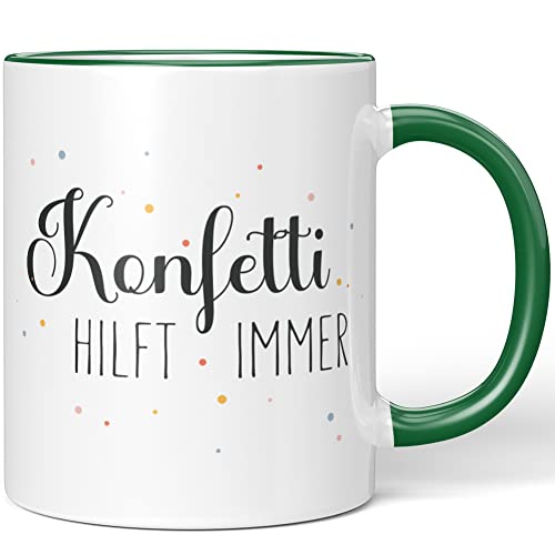 JUNIWORDS Tasse, Konfetti hilft Immer, Grün (1008867) von JUNIWORDS