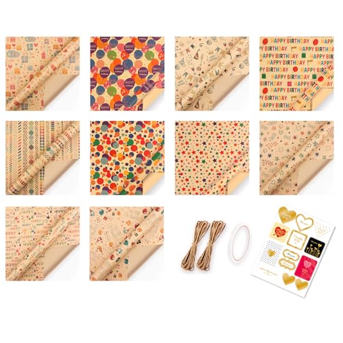 JUNNASALIKER 10 Stück Buntes Geburtstagsgeschenkpapier Papier Geburtstagsfeier Geschenkpapier Robustes Kraftpapier Zum Verpacken von JUNNASALIKER