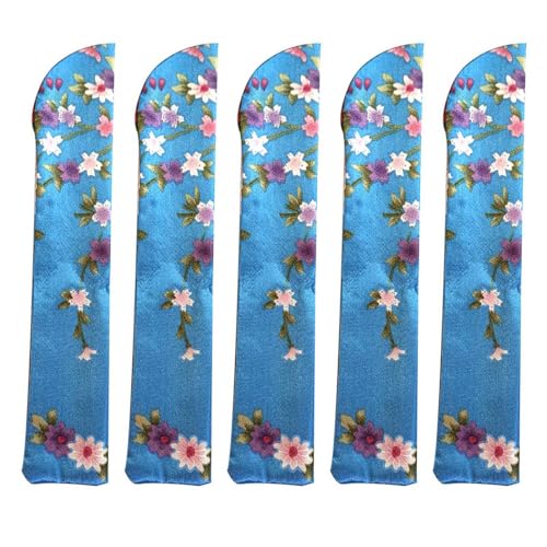 JUNNASALIKER Set Mit 5 Vintage Handfächern Tragetasche Faltfächer Aufbewahrungstasche Chinesische Handfächer Blumen Seide Taschen Geschenk von JUNNASALIKER