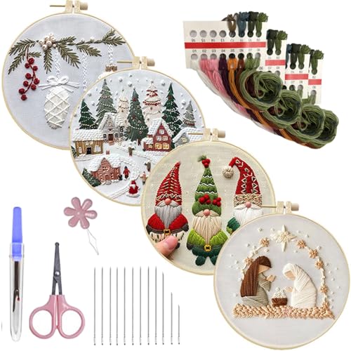 JUNNASALIKER Weihnachts Sticksets Stickrahmen Sets Handgefertigte Kreuzstich Sets Stickerei Starter Sets Für Die Bastelherstellung von JUNNASALIKER