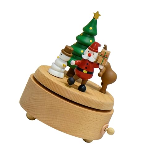 JUNNASALIKER Weihnachtsmann Weihnachtsbaum Rotierende Holzfigur Spieluhr Weihnachts Spieluhr Zum Aufziehen Für Wohnzimmer Schlafzimmer Dekoration von JUNNASALIKER