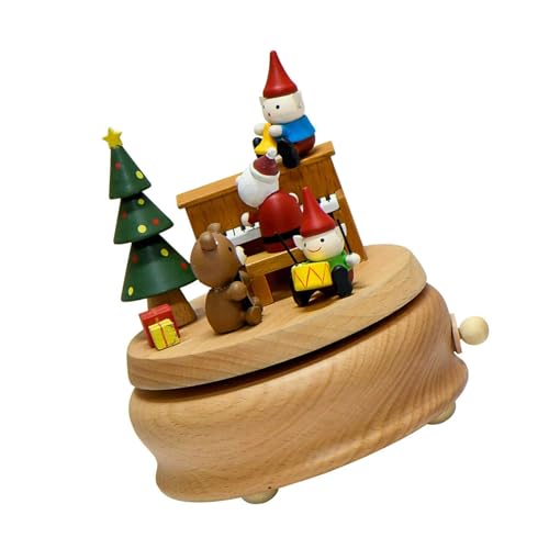 JUNNASALIKER Weihnachtsmann Weihnachtsbaum Rotierende Holzfigur Spieluhr Weihnachts Spieluhr Zum Aufziehen Für Wohnzimmer Schlafzimmer Dekoration von JUNNASALIKER