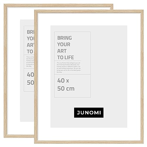 JUNOMI® 2 x Bilderrahmen 40 x 50 cm Holz | Farbe Eiche | Bilderrahmen Eiche mit bruchsicherem Acryl-Glas | Bilderrahmen Holz von JUNOMI