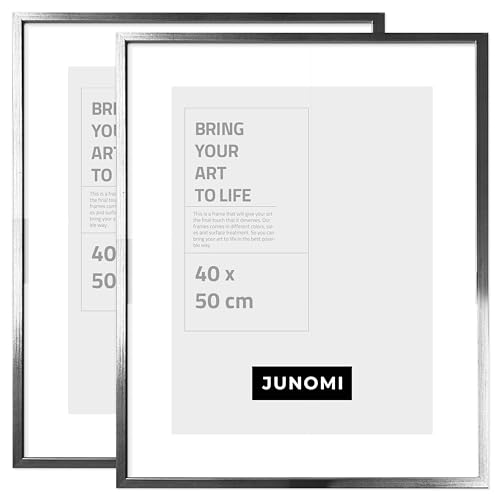 JUNOMI® 2 x Bilderrahmen 40 x 50 cm Holz | Farbe Silber | Bilderrahmen Silber mit bruchsicherem Acryl-Glas | Bilderrahmen Holz von JUNOMI