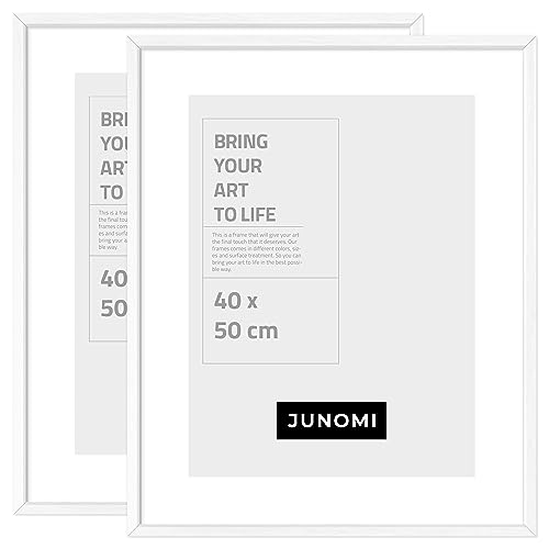 JUNOMI® 2 x Bilderrahmen 40 x 50 cm Holz | Farbe Weiß | Bilderrahmen Weiß mit bruchsicherem Acryl-Glas | Bilderrahmen Holz von JUNOMI