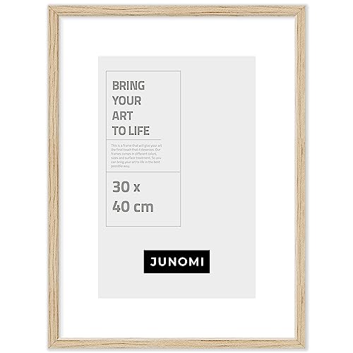 JUNOMI® Bilderrahmen 30 x 40 cm Holz | Farbe Eiche | Bilderrahmen Farbe Eiche mit bruchsicherem Acryl-Glas | Bilderrahmen Holz von JUNOMI