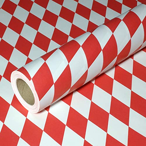 50m x 0,75m JUNOPAX® Geschenkpapier Raute rot-weiß von JUNOPAX