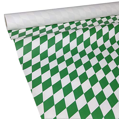 JUNOPAX Papiertischdecke 50m x 0,75m Raute grün-weiß, nass- und wischfest von JUNOPAX