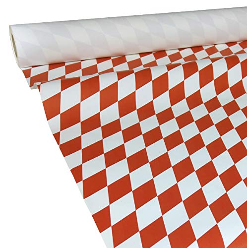 JUNOPAX Papiertischdecke 50m x 1,00m Raute rot-weiß, nass- und wischfest von JUNOPAX