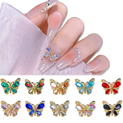 Butterfly Nail Charms,20 Stück 3D Metall Schmetterling Nagel Charms Strasssteine Nagel Schmuck Schmetterlings Form mit Glitzersteine Butterfly Nail Charms Nagel Deko Zubehör für Nageldesign von JUNPU