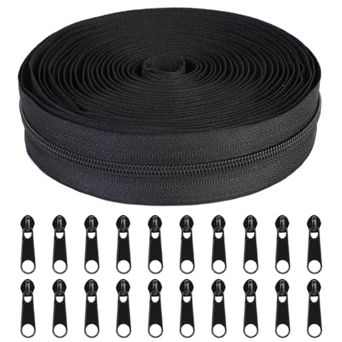 JUPSK Nylon-Reißverschlüsse für das Nähen, Endlose Bulk-Reißverschlüsse Ersatz Nähen Reißverschlüsse Zip Repair Kit Zip Set mit mit 20PCS Zipper Sliders für DIY Nähen und Basteln von JUPSK