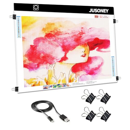 JUSONEY Diamond Painting Leuchttisch A2 Light Pad Diamond Painting Zubehör Zeichentisch zum Zeichnen Skizzieren Malen Animation Diamond Painting mit 4 Befestigungsclips von JUSONEY