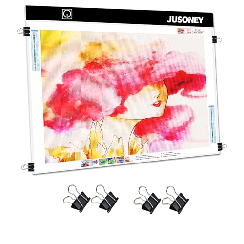 JUSONEY Diamond Painting Leuchttisch A2 Light Pad Diamond Painting Zubehör Zeichentisch zum Zeichnen Skizzieren Malen Animation Diamond Painting mit 4 Befestigungsclips von JUSONEY