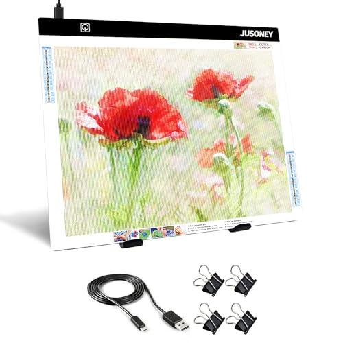 JUSONEY Diamond Painting Leuchttisch A3 Light Pad Diamond Painting Zubehör Zeichentisch zum Zeichnen Skizzieren Malen Animation Diamond Painting mit 4 Befestigungsclips von JUSONEY