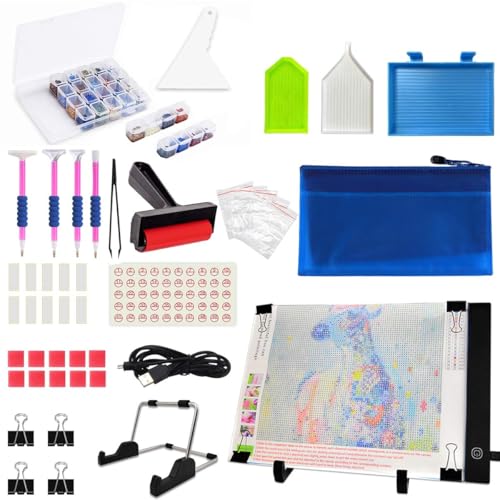 JUSONEY Diamond Painting Zubehör - 41 PCS Dimmable ultradün Leuchttisch A4 Light Pad Kit mit DIY 5D Diamond Painting Werkzeug Set - Kabel für Malen Animation Tattoo Zeichnung von JUSONEY