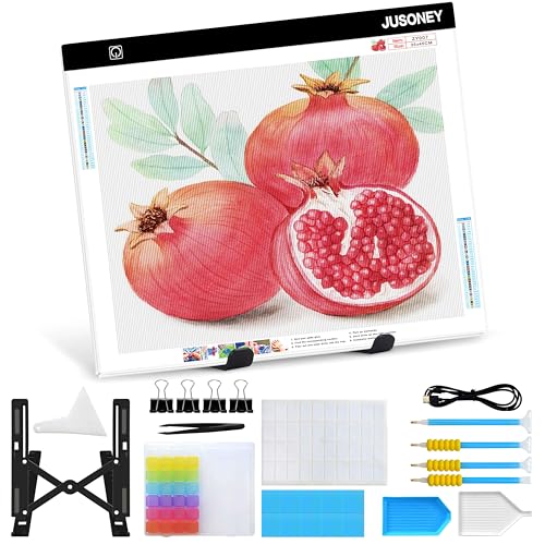 JUSONEY Leuchttisch A3 für diamond painting, Diamond Painting Zubehör Dimmbare Light Pad für Zeichnen Skizzieren Animation Leuchttisch Kinder Erwachsene Diamond Painting Set mit Stift Boxen Ständer von JUSONEY