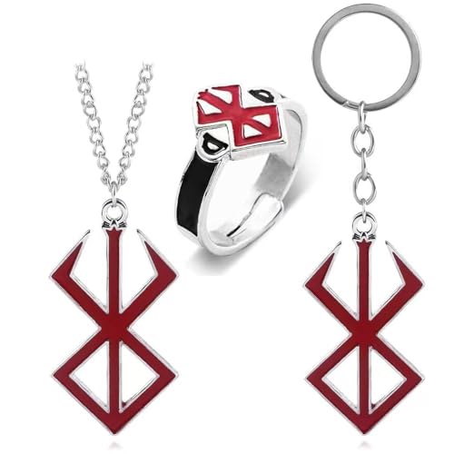 3 Pcs Berserks Schlüsselanhänger Halskette Ring Anime Berserks Egg Logo Anhänger Ringe Berserks Griffith Guts Cosplay Accessories Jewelry von JUSONGKWCP