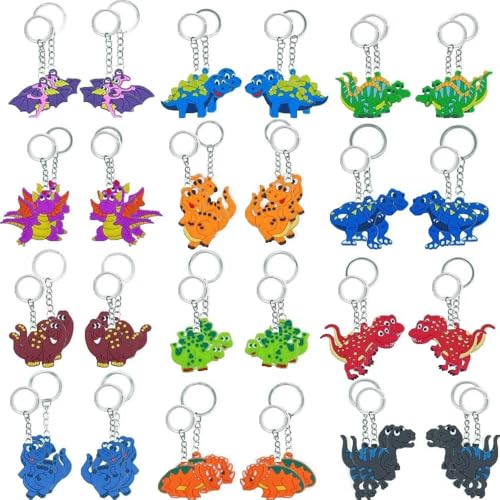 48 Pcs Dinosaurier Schlüsselanhänger Dinosaurier Party Gunst Dekorationen Keychain Dinosaurier Thema Party Tasche Füller Zubehör PVC Silikon Kette von JUSONGKWCP