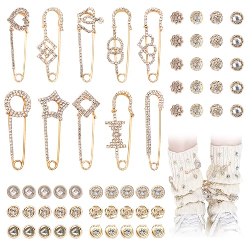 60 Stück Bling Charms für Socken Sicherheitsnadel Brosche Strass Sicherheitsnadel Charms Brosche Pins für Frauen Mode Große Kleine Sicherheitsnadeln für Kleidung Hut Socken Gold Silber Junk Socken von JUST MEET YOU