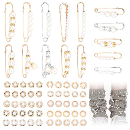 65 Stück Bling Charms für Socken Sicherheitsnadel Brosche Perle Sicherheitsnadel Charms Brosche Pins für Frauen Mode Große Kleine Sicherheitsnadeln für Kleidung Hut Socken Gold Silber Junk Socken von JUST MEET YOU