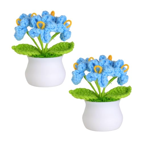 JUSTOYOU künstliche Blume Häkelblumen Topfpflanze, Mini gestrickter Blumentopf, kleine handgefertigte Häkelblume für Home Office Tischdekoration, Geschenk für ihren Valentinstag (2, Blaue Blume) von JUSTOYOU