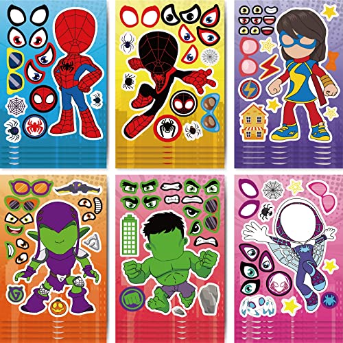 24 pcs Spide Aufkleber, Helden DIY Gesichts-Sticker Geschenkset für Kinder, Anime Spide Sticker Party Mitgebsel Goodie-Bag-Füllungen, Spide Sticker für Laptop Motorrad Scrapbook Skateboard Party von JUUFLA