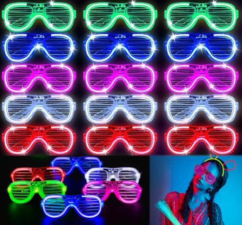 JUXINE 13 Stück LED Brillen für Party,LED Brille,Leuchtende Partybrille,Neon Party Brille für Halloween Karneval Weihnachten Geburtstag Fasching Festivalbrille für Kinder Erwachsene（Style III） von JUXINE